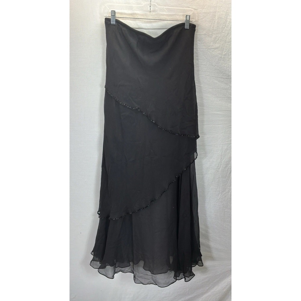 Vintage Marina Silk Beaded Midi Skirt Black FairyGoth Layered Grunge Y2K Sz M